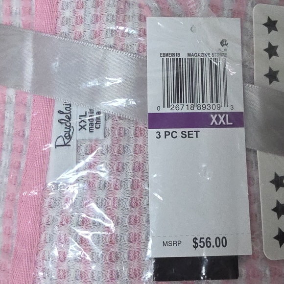 Roudelain Pink and White Waffle Three-Piece Pajama Set - Picture 4 of 7